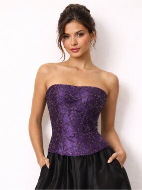 Vintage Silk Beaded Bustier Iridescent Corset Top Gilar NWT Deadstock Sz 6